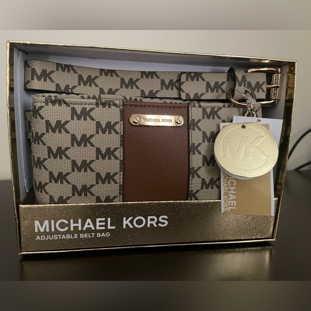 Michael Kors Monogram Tan and Brown Belt Bag